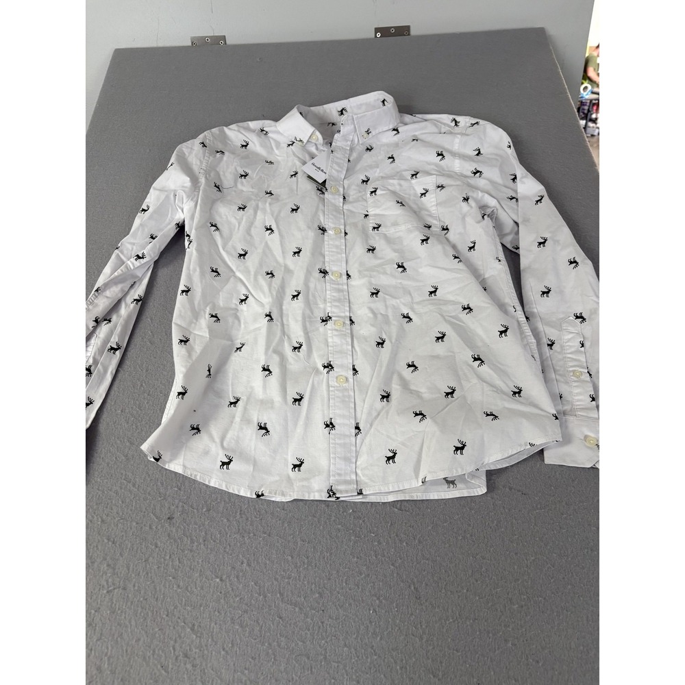 Goodfellow & Co Shirt Mens Large White Every‎ Wear Poplin Slim Fit Deer Print